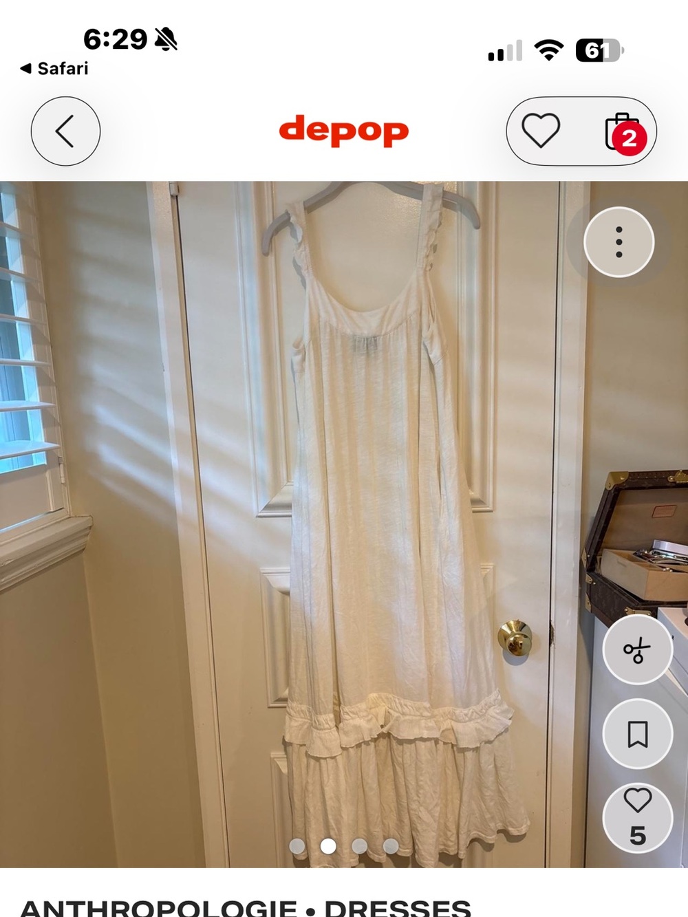 Anthropologie Cream Ruffle-Trim Maxi Dress - Picture 2 of 3